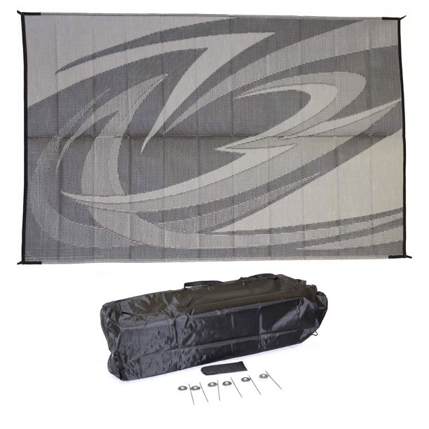 EEZRV Products 9' x 18' Reversible Outdoor Mat for Patios & RVs, Grey
