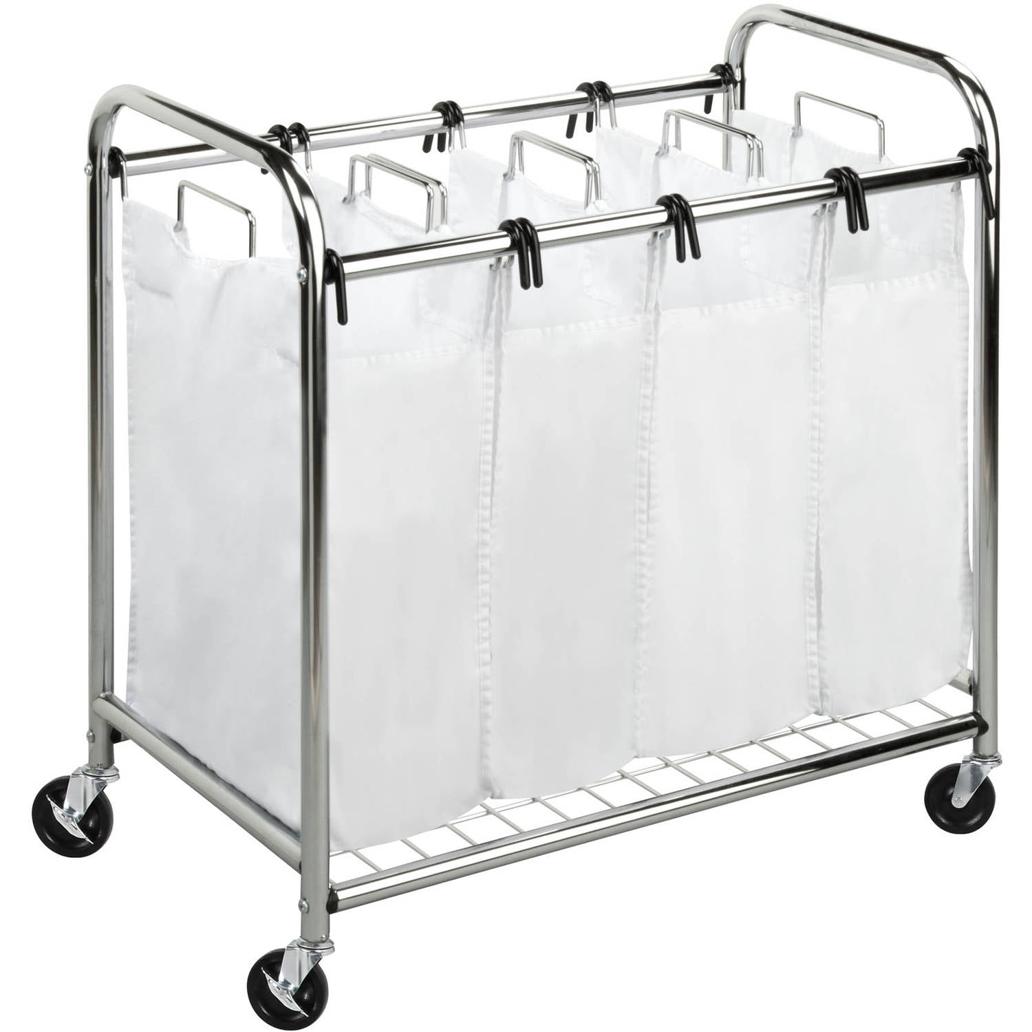 CommercialGrade Heavy Duty Quad 4 Bin Laundry Sorter Hamper Chrome White