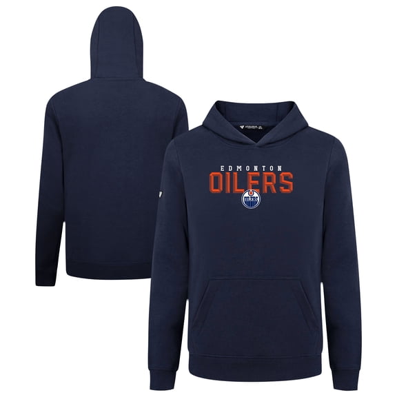 Youth Levelwear Navy Edmonton Oilers Podium Carve Pullover Hoodie