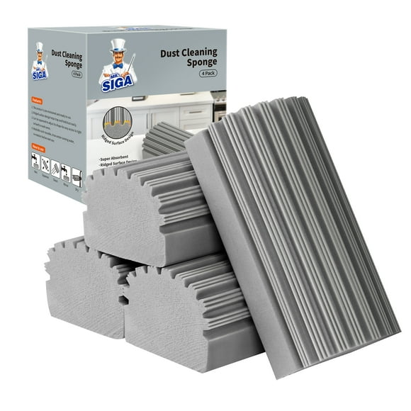 MR.Siga Sponge Duster with Ridged Surface Design,Household Dust Cleaning Sponge,4 Pack,Gray