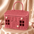 thumbnail image 6 of Vintage Woven House Basket with Door, Decorative Handwoven Storage Basket with Handle & Rustic Design, Multi-Purpose for Holiday Decor Home Storage Gift Organization（Pink）, 6 of 8