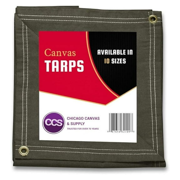 Heavy Duty Waterproof Canvas Tarp By CCS CHICAGO CANVAS & SUPPLY – Extra Durable Multipurpose Camping Tarp Cover With Rustproof Grommets For Industrial & Use, Olive Drab, 8 by 10 Feet