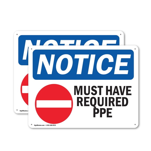 (2 Pack) Must Have Required PPE OSHA Notice Sign 14 Inch X 10 Inch Indoor / Outdoor Rust-Free Aluminum Metal Signs for Workplace, Workshop, and Construction Site, Made in the USA
