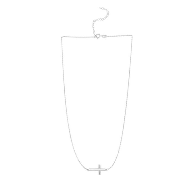 18 in. 14K White Gold Shiny Diamond Cut Sideways Cross Necklace with Lobster Clasp