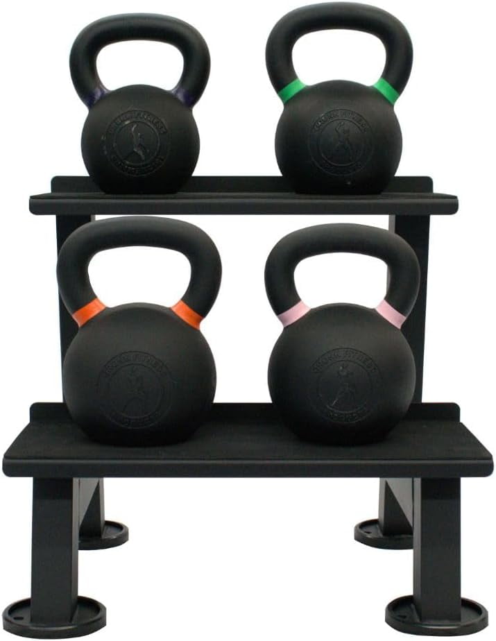 Gronk Fitness Kettlebell Storage Rack | 2-Tier Shelf with Scratch-Resistant Padded Shelves | Heavy-Duty Weight Rack for Home Gym & Strength Training | Organize Kettlebells & Gym Equipment