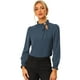 thumbnail image 1 of Blusa De Trabajo De Manga Larga Con Cuello Alto Y Volantes Elegantes Para Mujer Azul Oscuro S, 1 of 5