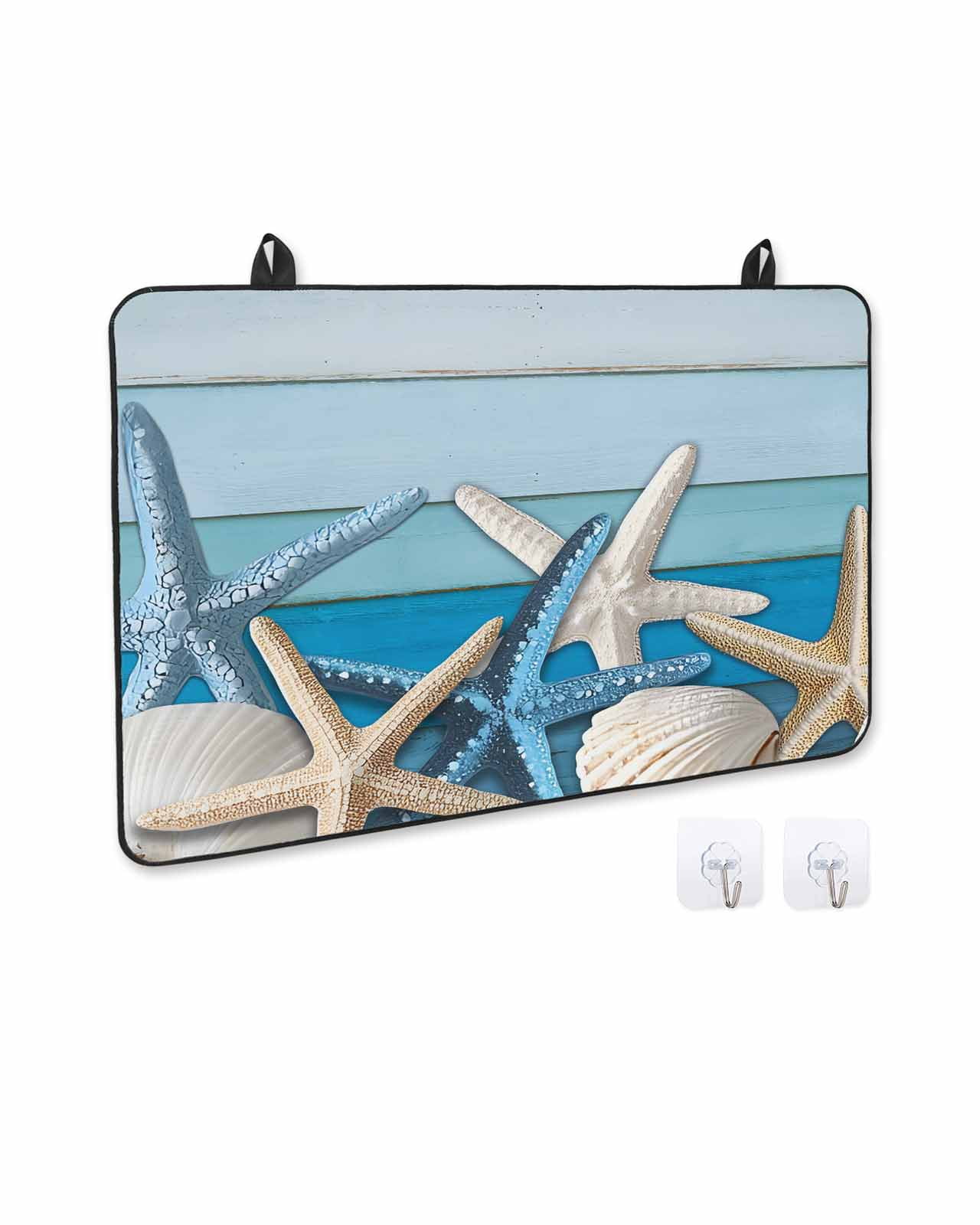 nqOlkjepod Large Induction Cooktop Protector Mat 36"x21", Coastal Starfish Stove Top Covers for Electric Stove, Summer Nautical Seshells Country Stove Burner Cover Mats, Glass Top Stove Cover