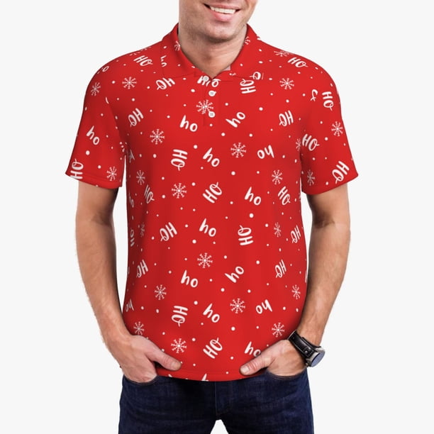 Balery Christmas Camisa Polo de Hombre con Estampado, de Manga Corta y Tejido Medio, Camisa Tipo Golf Polo-Large