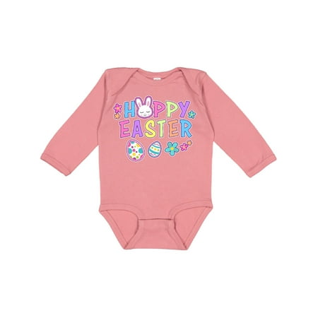 

Inktastic Happy Easter with Bunny Face and Easter Eggs Gift Baby Girl Long Sleeve Bodysuit