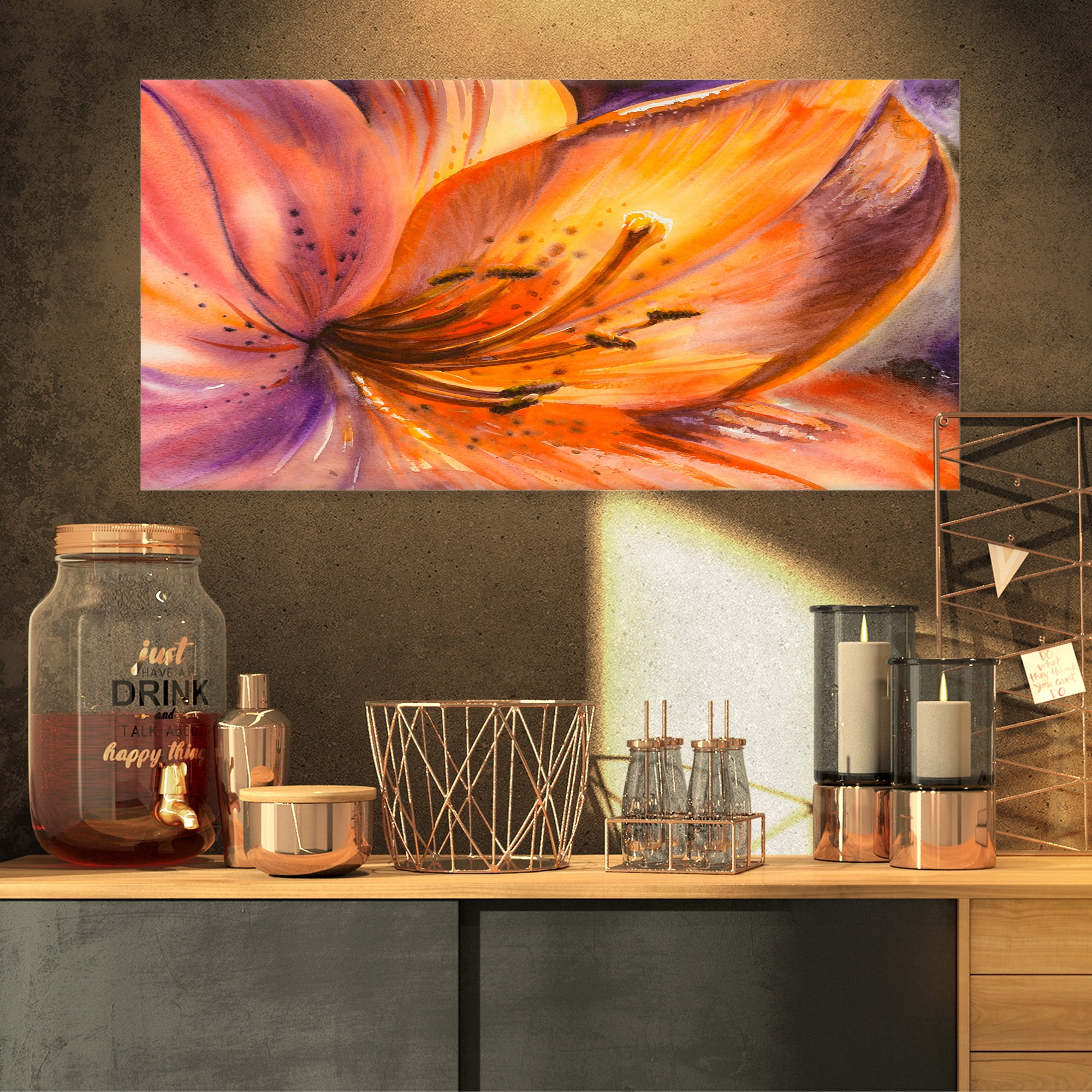 Designart 'Orange Lily Flower ' Large Floral Canvas Art Print