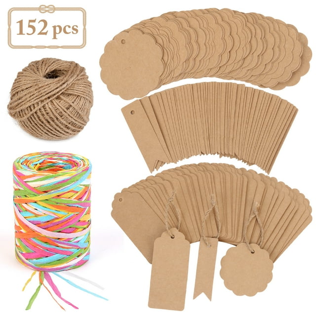 Coofit 262ft Raffia Ribbon Decorative Paper Ribbon with 150 Gift Tag & 98ft Hemp Rope