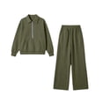 thumbnail image 5 of Gamivast Sweatsuits 2 Piece Set for Women Half Zip Pullover Sweatshirt Wide Leg Pants Two Piece Fall Winter Activewear Army Green L, 5 of 6