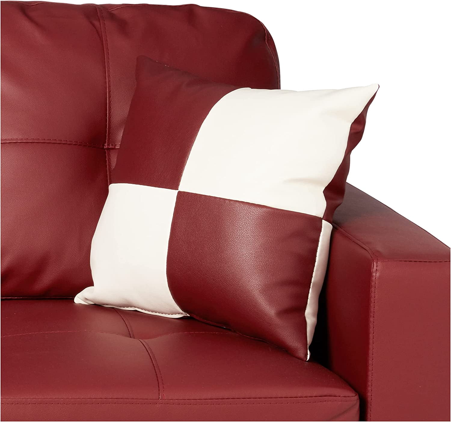 PonLiving Furniture Red Faux Leather 3 Piece Sectional Sofa Couch Set, L-Shaped Modern Sofa with Chaise Storage Ottoman for Living Room Furniture, Left Hand Facing