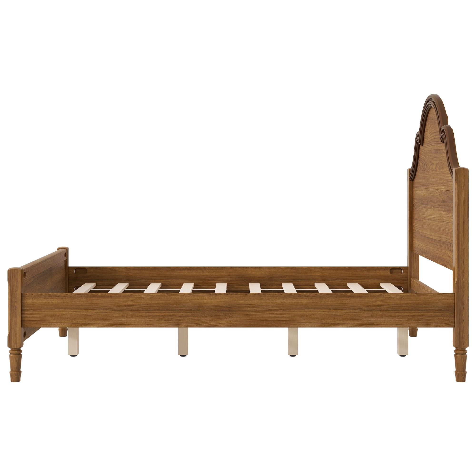 Euroco Wood Full Size Platform Bed with Headboard, No Spring Box Needed, Walnut