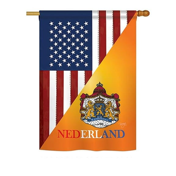 Breeze Decor BD-FS-H-108384-IP-BO-DS02-US US Dutch Friendship Flags of the World Everyday Impressions Decorative Vertical House Flag
