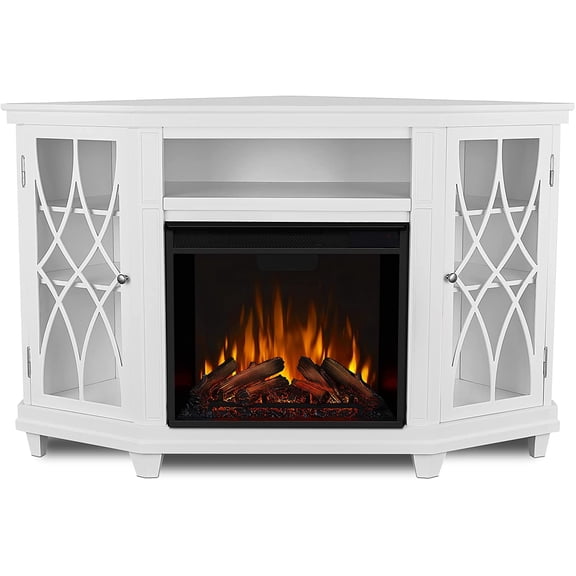 Real Flame Lynette 56" Corner Electric Fireplace TV Stand in White