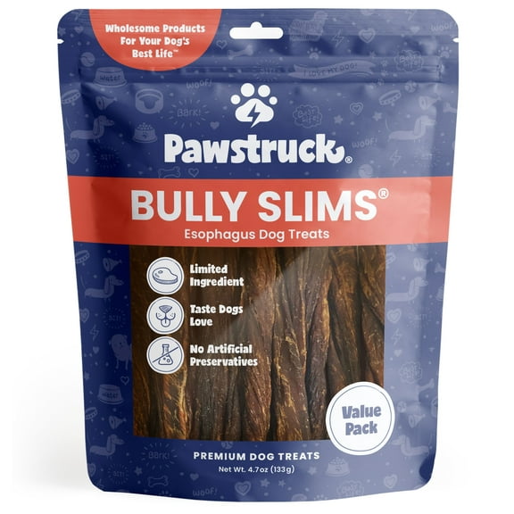 Pawstruck Natural Beef Bully Slims Gullet Chew Sticks for Dogs, 4.7 oz Value Pack