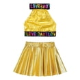 thumbnail image 2 of iiniim Kids Girls Sequins Letters Printed Crop Tank Top with Pleated Skirt Ballet Jazz Hip Hop Dance Costume Size 2-12 A Gold 5-6, 2 of 7