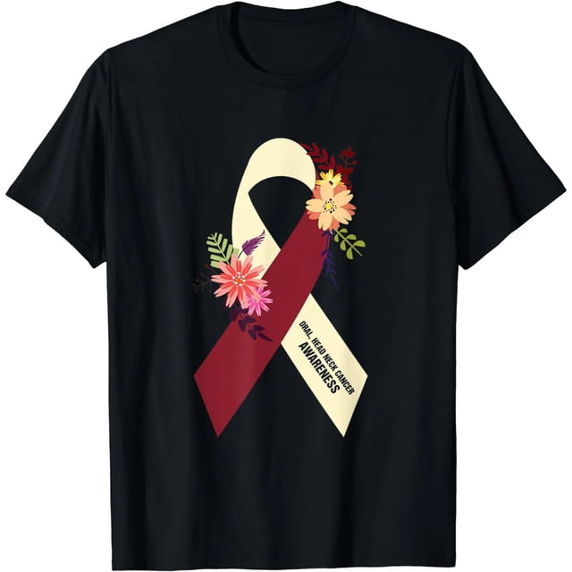 Playera de Mujer para el Mes de Concientización sobre Cáncer de Cabeza y Cuello con Listón Floral Fucsia
