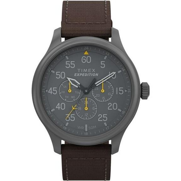 Timex TW4B30900 Men's Expedition Field 43mm Watch - Brown Strap Black Dial Gunmetal Case