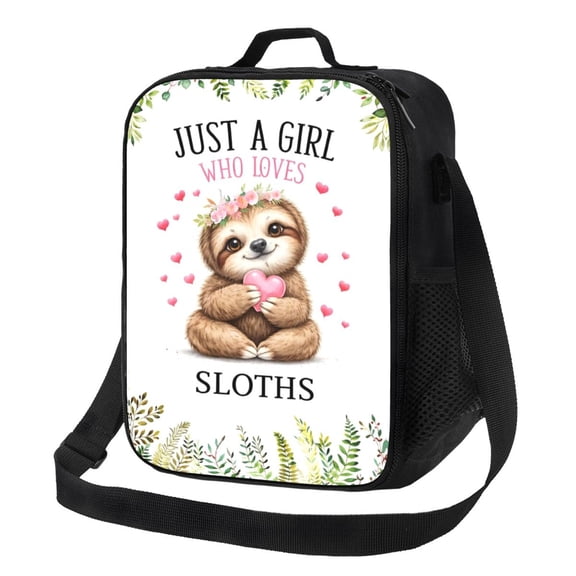 Cute Sloth Lunch Bag Insulated Thermal Box with Shoulder Strap & Handle for Work and Picnic