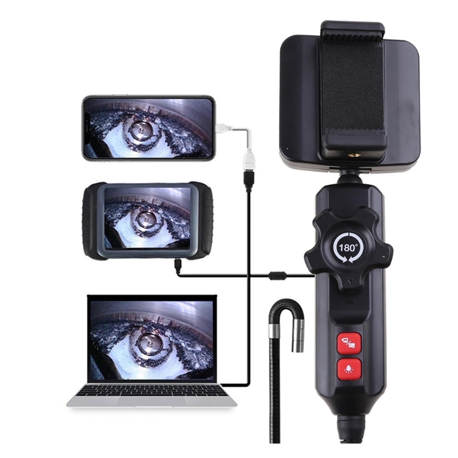 Multifunctional Steering Endoscope Camera Photo Taking Video Recording Rotation Auto Repair Inspection Tool for Measurement