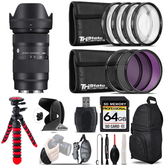 Sigma 28-70mm f/2.8 DG DN Contemporary Lens for Sony E-Mount   Macro Filter Kit & More - 64GB Accessory Kit (International Version)