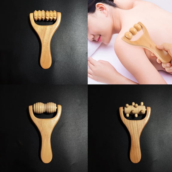 GIXUSIL 4 Pack Wooden Massage Roller, Muscle Roller Stick,Back Massage Roller, Muscle Belly Relief Tool for Cellulite/Muscle & Abdomen (Brown)