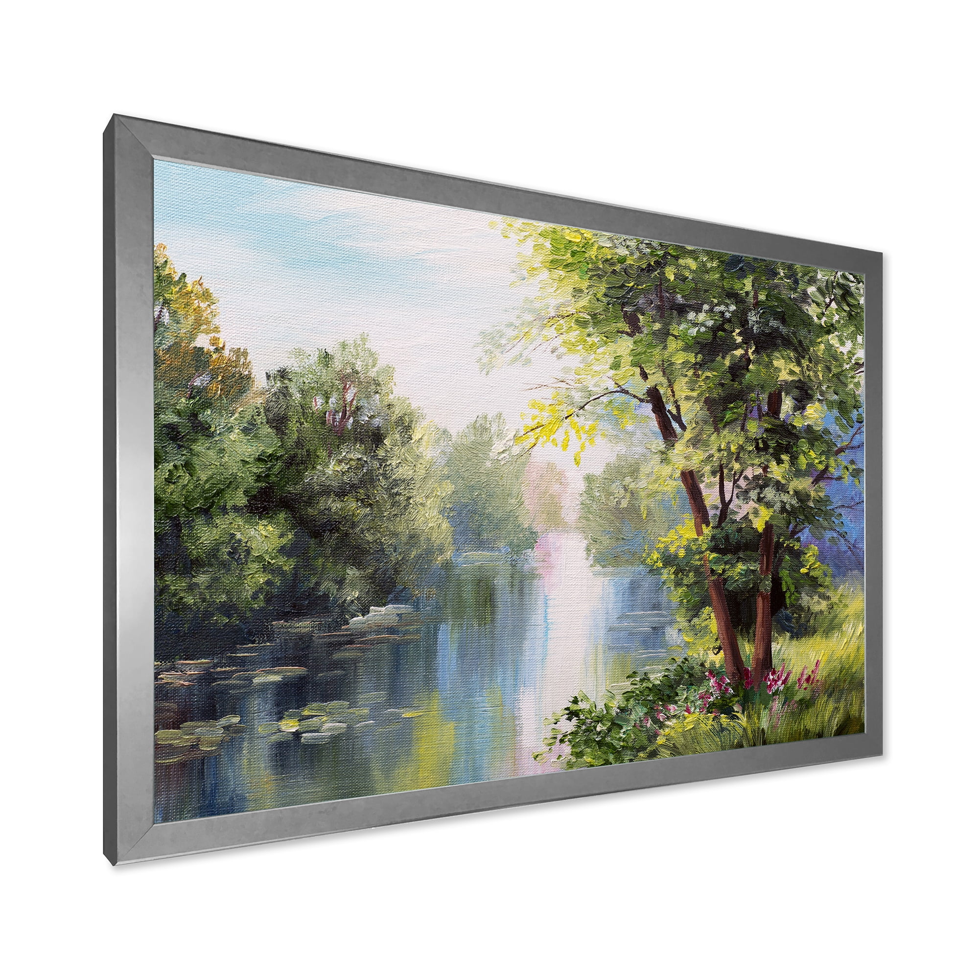 Designart 'Lake In The Forest Summer Day - Landscape' Lake House Framed Art Print