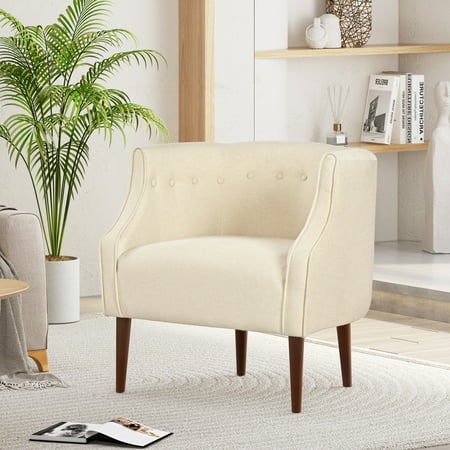 Christopher Knight Home Modern Accent Chair with Button-Tufted Back Upholstered Tub Armchair Beige