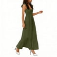 thumbnail image 5 of QUNYINEY Green Womens Dress Sleeveless Summer Casual Midi Sundress Pleated V Neck Casual A Line Loose Fit Dresses, 5 of 6