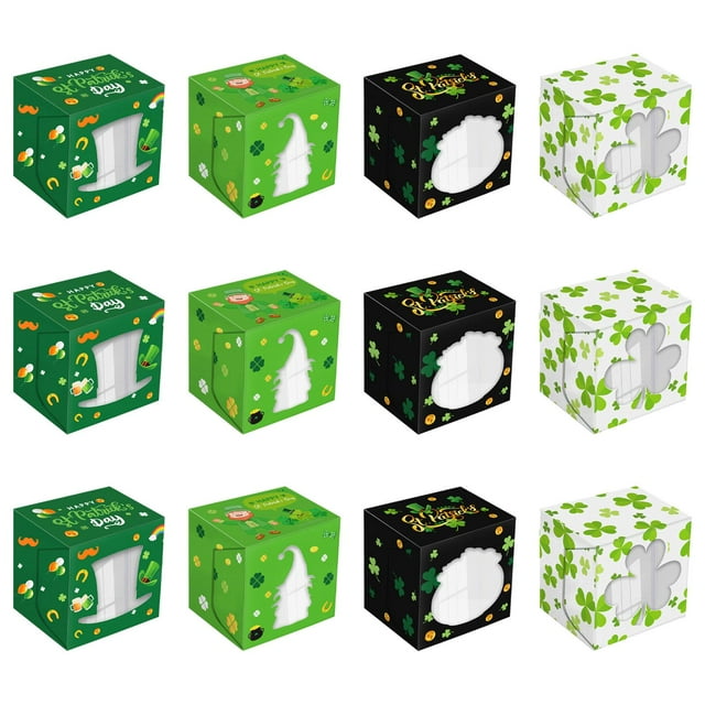 Abbracc 12 Pieces ST Patrick's Day Gift Box Packing Box for Chocolate Cookie Dessert A