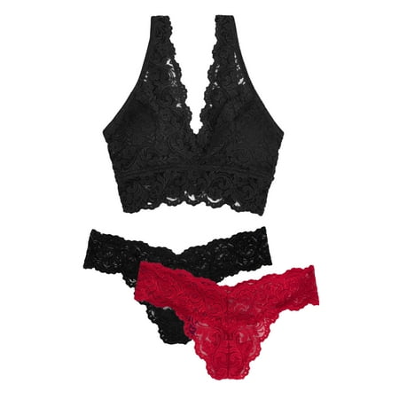 Smart & Sexy Women s Signature Lace Deep V Bralette and 2 Pack Thong Panty Lingerie Set  SA1517