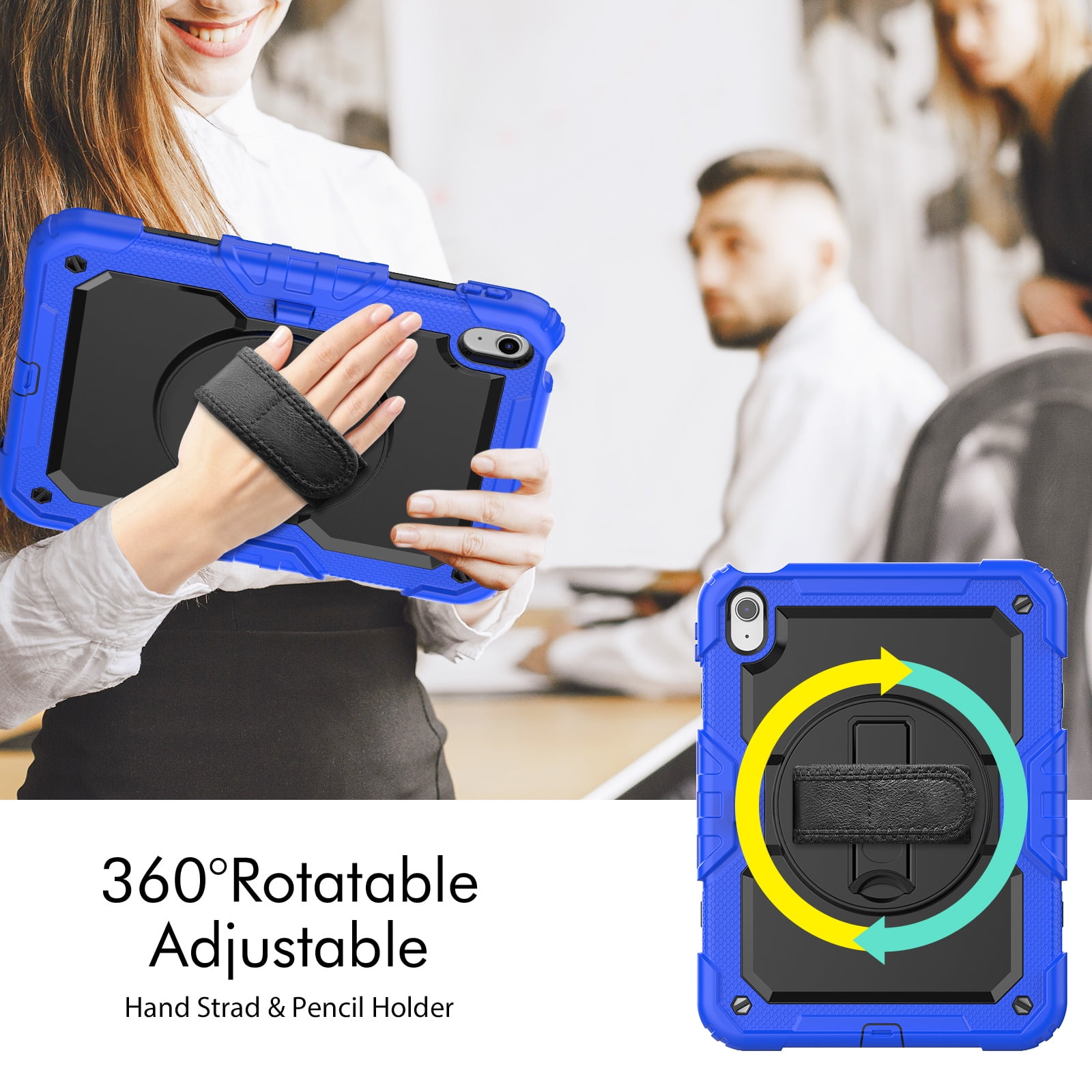 Allytech Shockproof Case for Apple iPad 11th 10th Gen 10.9 " with Build In Screen Protector, Rugged Rotating Stand Shoulder Strap Pencil Holder Bumper Kids Case for Apple iPad 10.9" 2025 2022