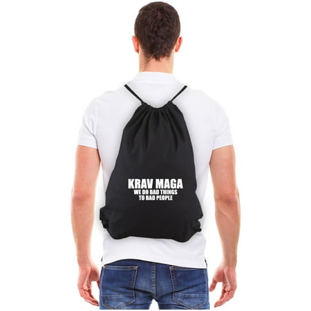 Krav Maga Bad People Eco-friendly Reusable Canvas Draw String Bag, Black &