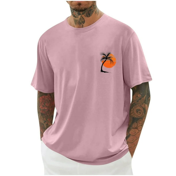 Tops para hombre, blusas y camisas de cuello redondo y manga corta para hombre, blusas casuales de moda con cuello redondo y estampado para hombre, blusas de poliéster para hombre.