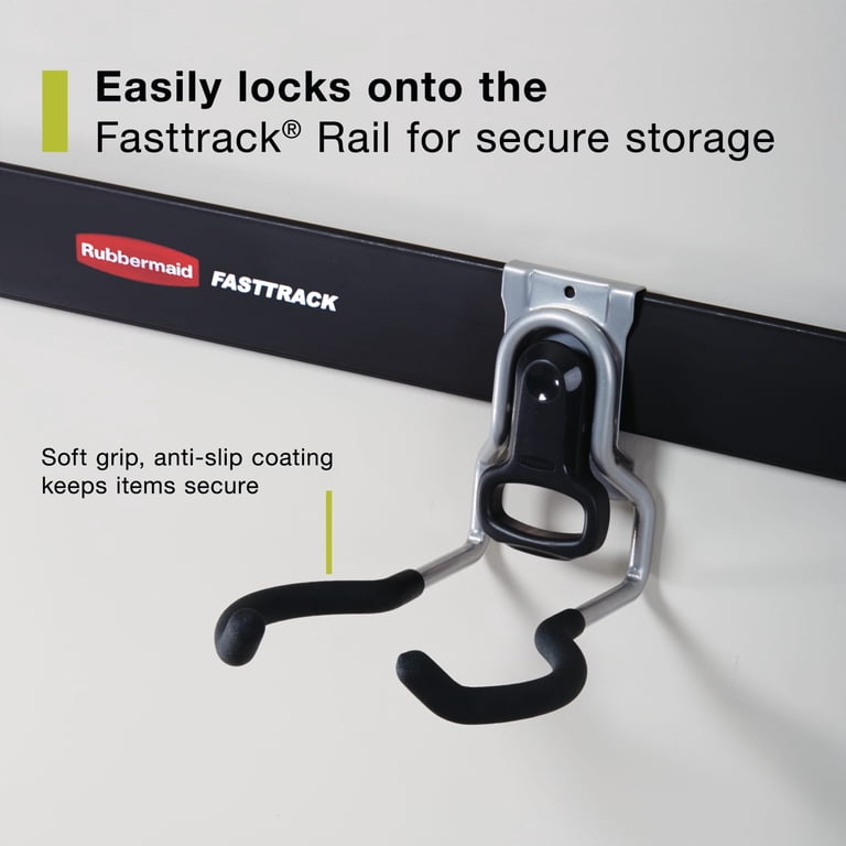 rubbermaid fasttrack fishing rod holder Garage Power Tool Satin Nickel Wall Mounted Storage System Holds up to 50 pounds for Home/Garage/Tool Organization : Home & Kitchen Hook allows user to attach and move around on the rail easily. Rubbermaid FastTrack Garage Storage System