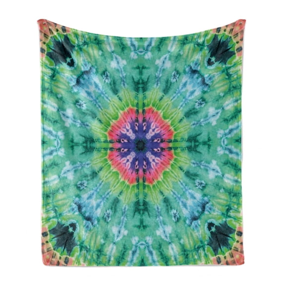 Marble Print Soft Flannel Fleece Throw Blanket, Distressed Background Pleating Gradient Brushed Stone Styled Effect Image, Cozy Plush for Indoor and Outdoor Use, 50" x 60", Green Pink, by Ambesonne