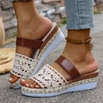 thumbnail image 3 of Rokment Womens Crochet Platform Wedges Dress Sandals 2026 Boho Beach Summer White Espadrilles Chunky Heeled Bridal Slip on Slides Brown Size 8.5, 3 of 7