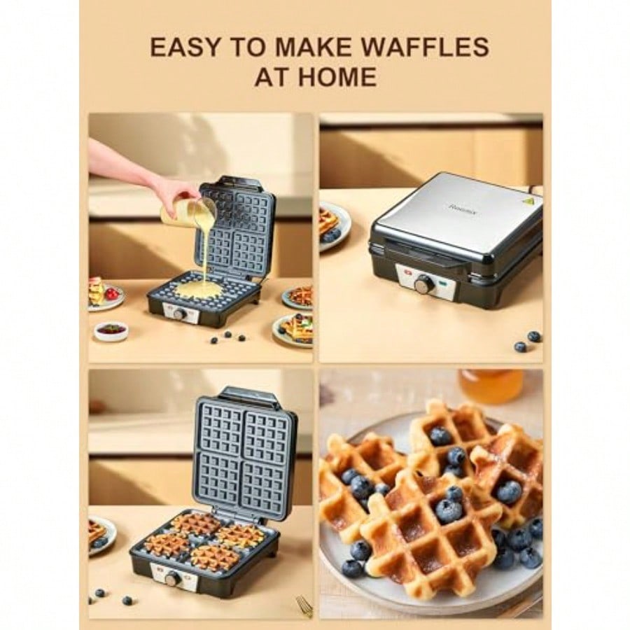 Belgian Waffle Maker Waffle Iron  Waffle Iron with Browning Knob Nonstick Plates Indicator Lights