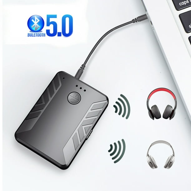 Bluetooth 5.0 Audio Transmitter Receiver Pair with TWO Headphones with Mic  3.5mm AUX RCA Wireless Adapter for TV PC Car Speaker 
