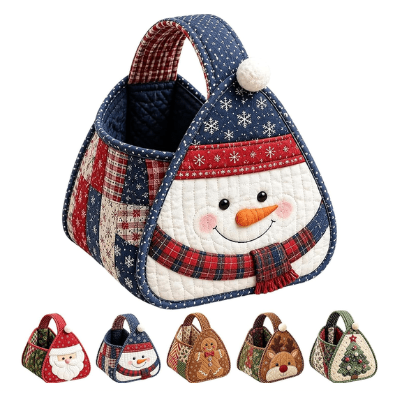 Christmas Character Quilted Carry Basket – DIY Fabric Storage Basket Craft Kit with Holiday Characters, Decorative Home Organizer Sewing Set, Handmade Gift Idea