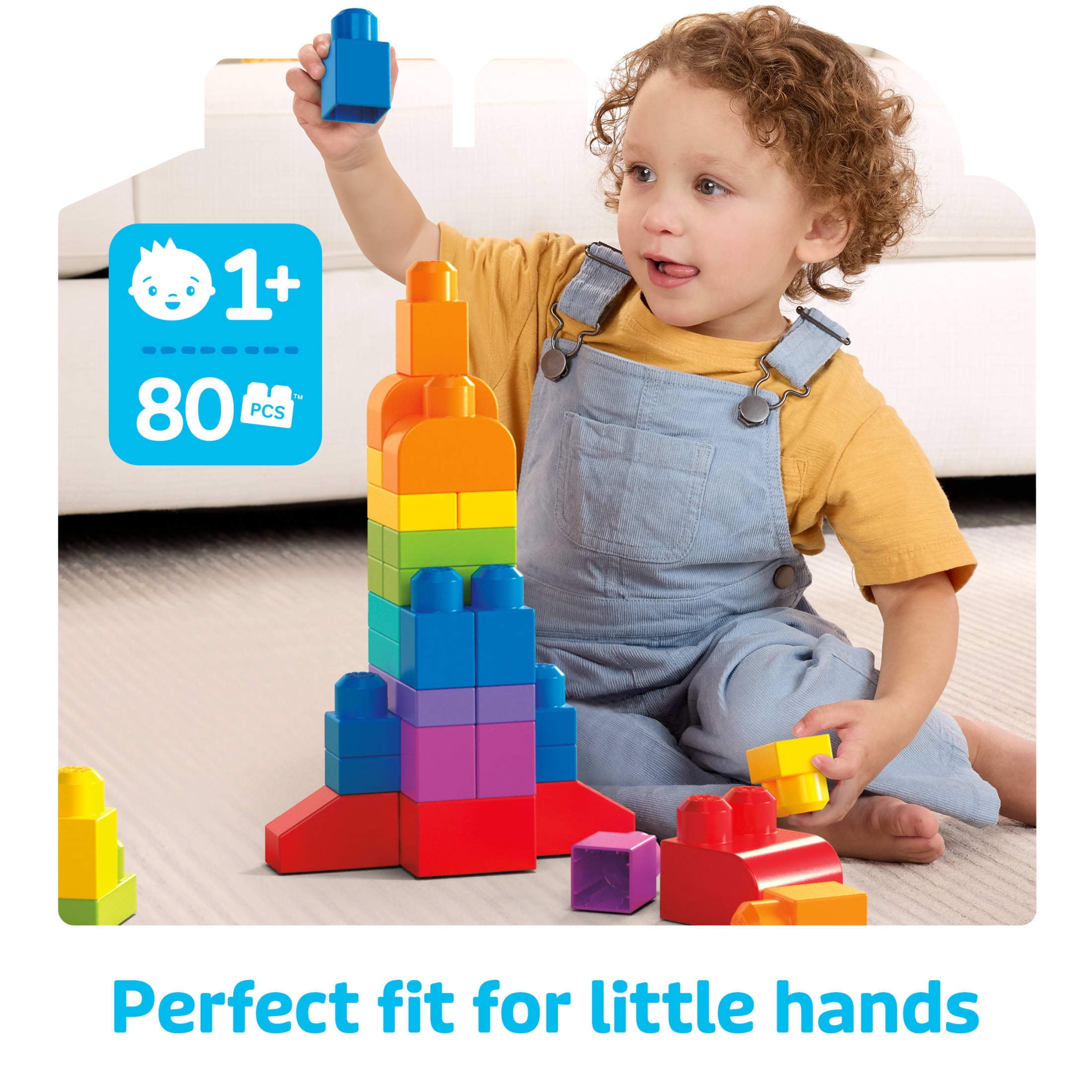 MEGA BLOKS Fisher-Price Toy Blocks Blue Big Building Bag with Storage (80 Pieces) for Toddler