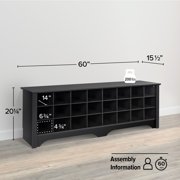 Prepac 24 pair Shoe Storage Cubby Bench, Black