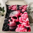 thumbnail image 2 of Manfei Spooky Halloween Skeleton Queen Sheet Sets,Gothic Theme Flat Sheet,Pink Flower Floral Queen Fitted Sheet For Boys Girls,Microfiber Bedroom Decor,4 Pieces, 2 of 7