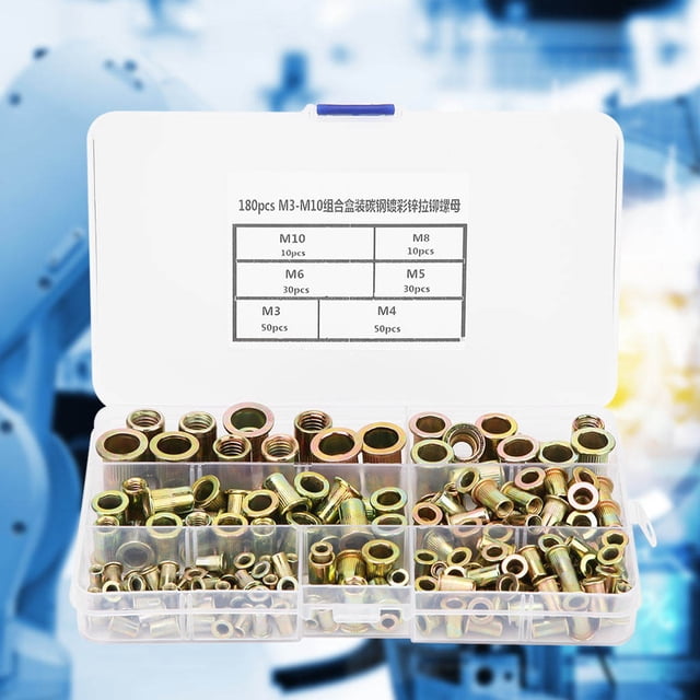 Écrou Rivet en Acier au Carbone, 180 Pcs M3-M10 Ensemble Écrou Rivet Finition de Luxe
