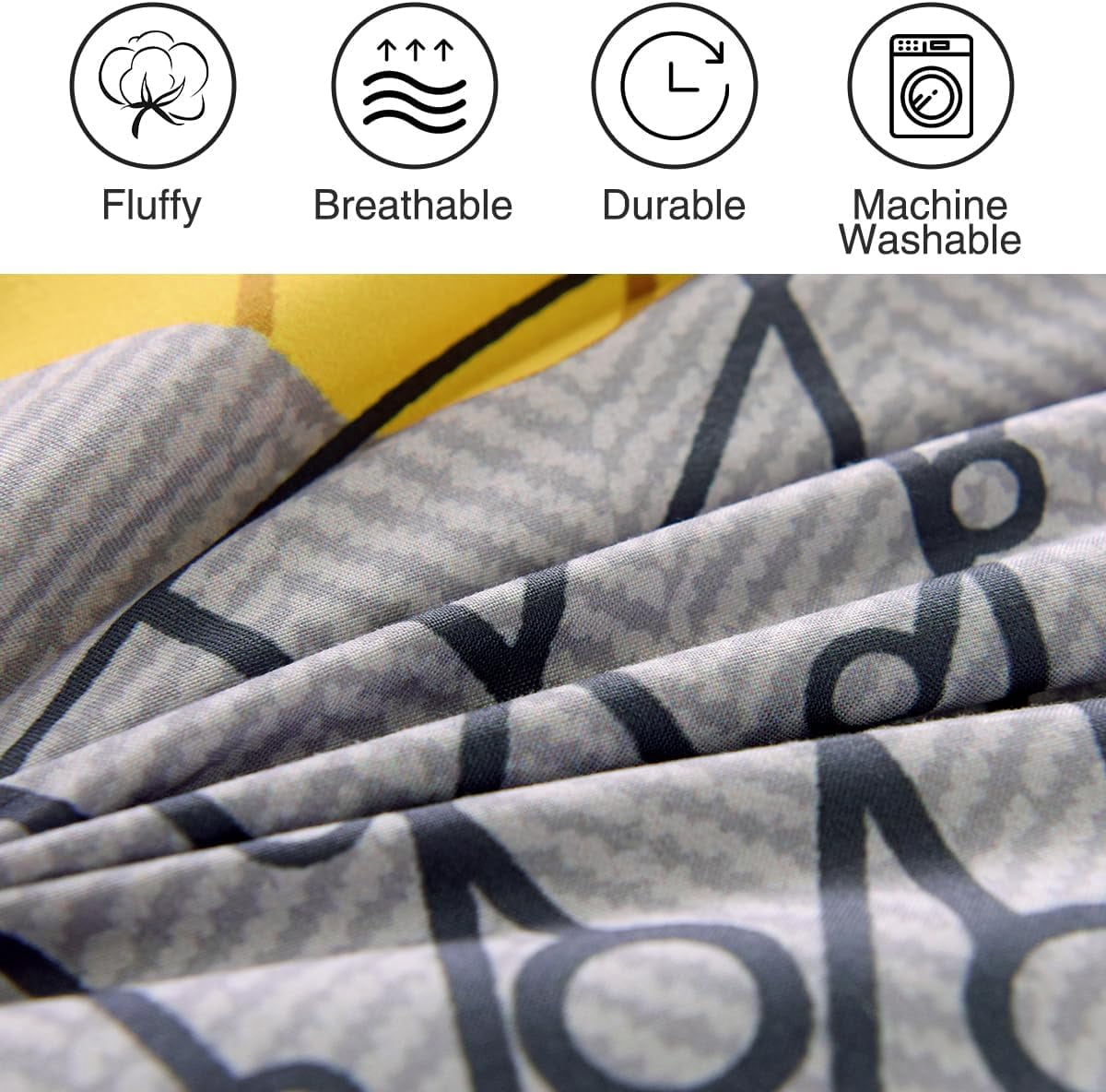 NTBED Floral Comforter Set Queen 6 PCS Bed in a Bag Yellow Flowers Printed on Grey Botanical Bedding Sets Boho