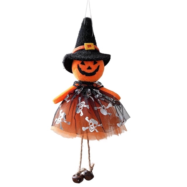 Vestido de Gasa de Halloween con Colgante de Muñeca, Gatos Negros, Bruja, Calabaza y Fantasma, con Cascabeles, Decoración Colgante.
