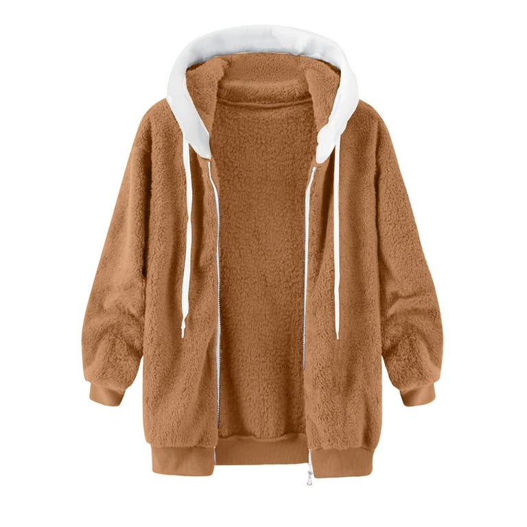 Fleece Coats for Women Clearance Winter Warm Teddy Fleece Jackets Soft Fluffy Coat Hooded Plush Overcoat Cardigan Full Zip Fluffy Fuzzy Hoodies Loose