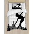 thumbnail image 1 of Ballet Duvet Cover Set Twin Size, Silhouette of Little Ballerina Girl Dancing on the Roof Top, Decorative 2 Piece Bedding Set with 1 Pillow Sham, Black Charcoal Grey and Dimgray, by Ambesonne, 1 of 3
